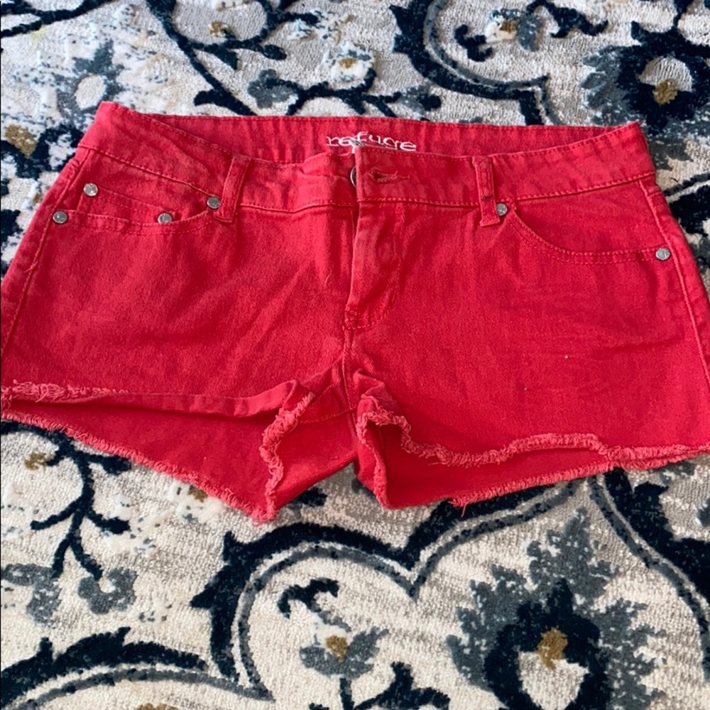 Red jean shorts